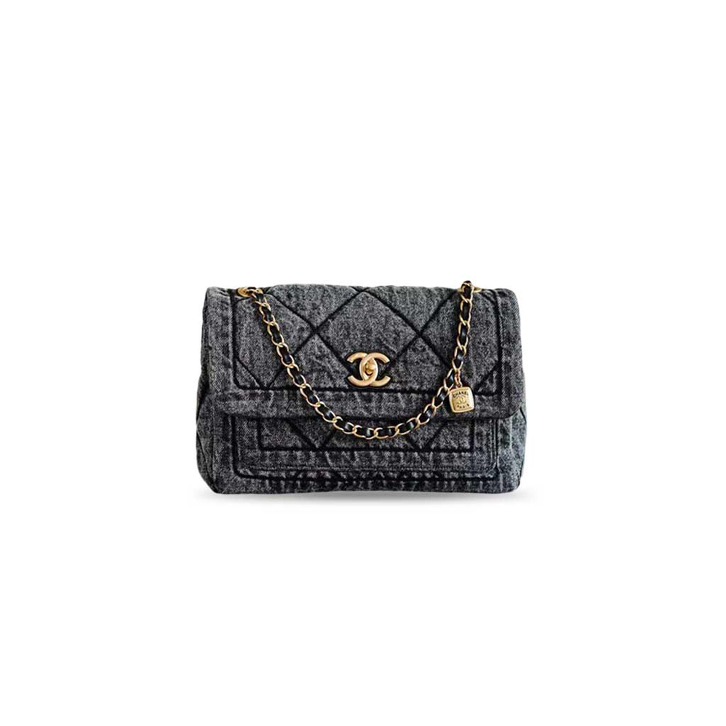 CHANEL FLAP BAG WASHED DENIM BRUSHED GOLD HARDWARE (28*18*10) 